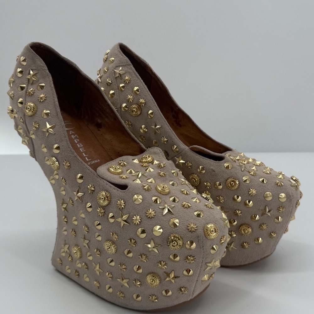 Jeffrey Campbell Havana Blyke-Stud Platform Wedge 9M Gold Studded Star Shell Y2K